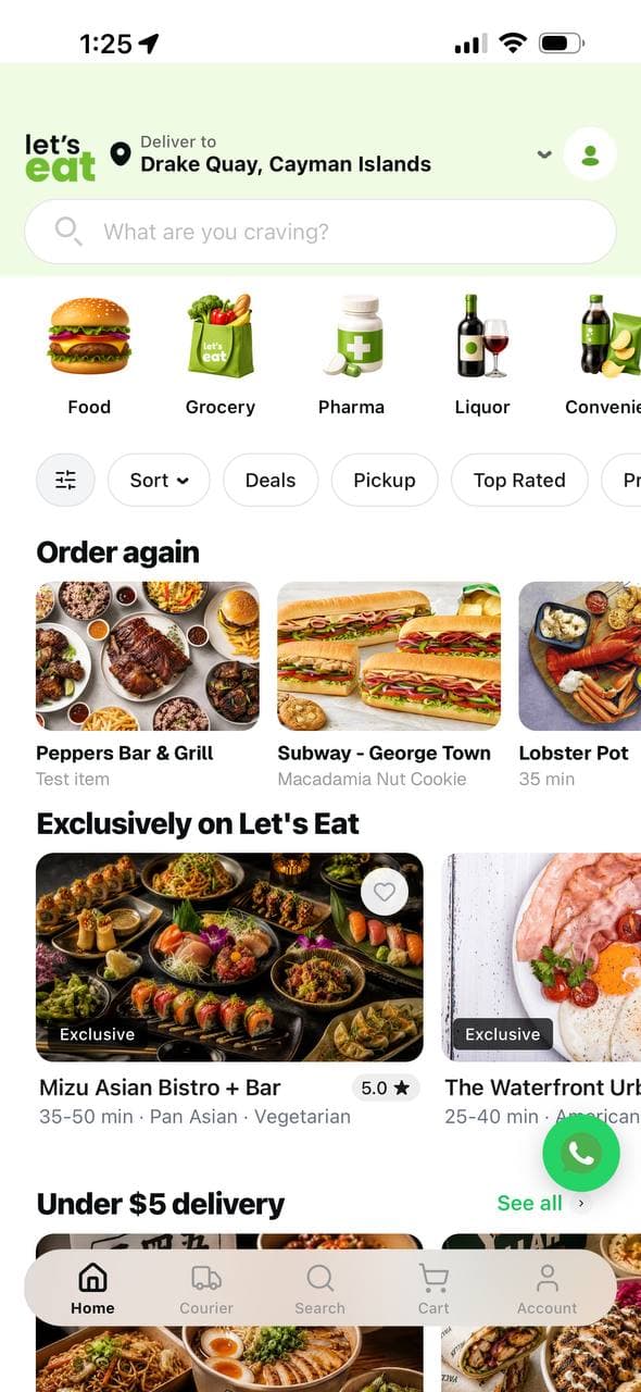 Let's Eat app: Home